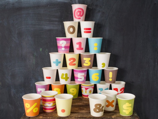 colorful numbered paper party cups