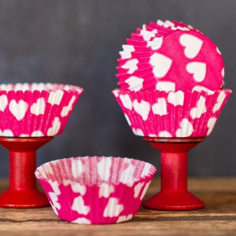 hot pink and white heart printed paper cupcake liners for Valentines Day