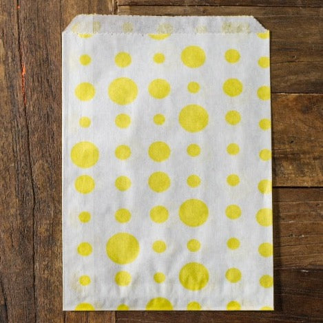 yellow and white polka dot candy, treat, or gift party paper bags