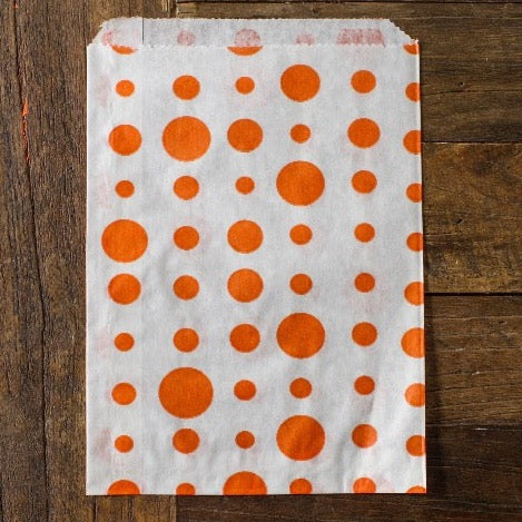 orange and white polka dot candy, treat, or gift party paper bags