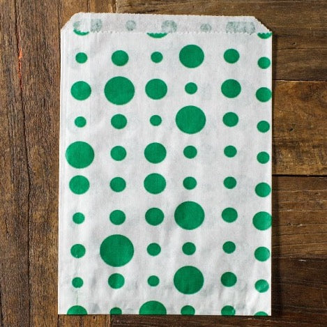 green and white polka dot candy, treat, or gift party paper bags