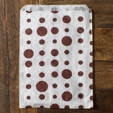 brown and white polka dot candy, treat, or gift party paper bags