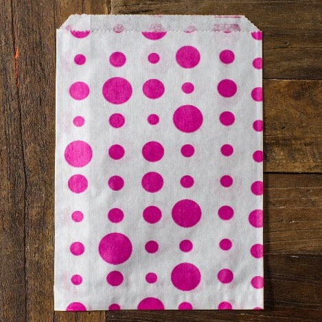 hot pink and white polka dot candy, treat, or gift party paper bags