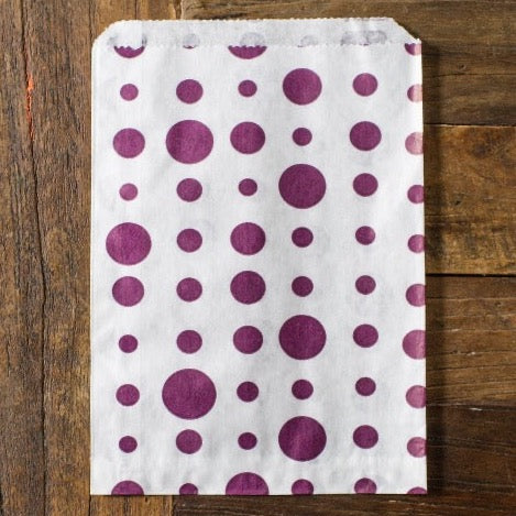 purple and white polka dot candy, treat, or gift party paper bags