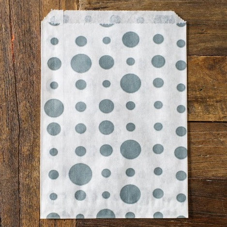 grey and white polka dot candy, treat, or gift party paper bags
