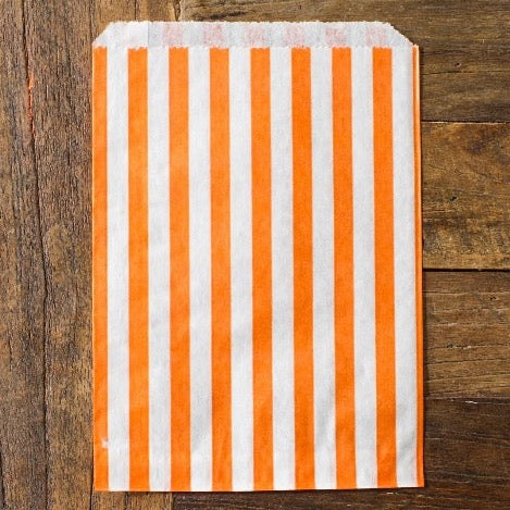 orange and white striped candy, treat, or gift bags for circus party