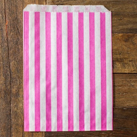 hot pink and white striped candy, treat, or gift bags for circus party