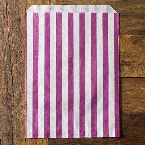 purple and white striped candy, treat, or gift bags for circus party