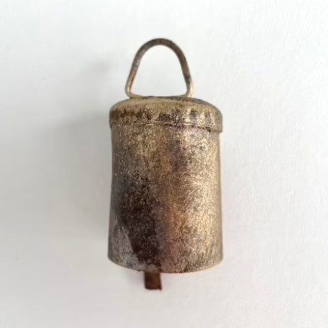 2 1/4 inch rustic flat top tin bell with finish and metal striker