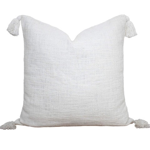 100 percent cotton stone washed neutral white hand woven tassel pillow cover