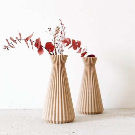 Minimum Design 3D printed modern geometric origami pleated fluted vase from France