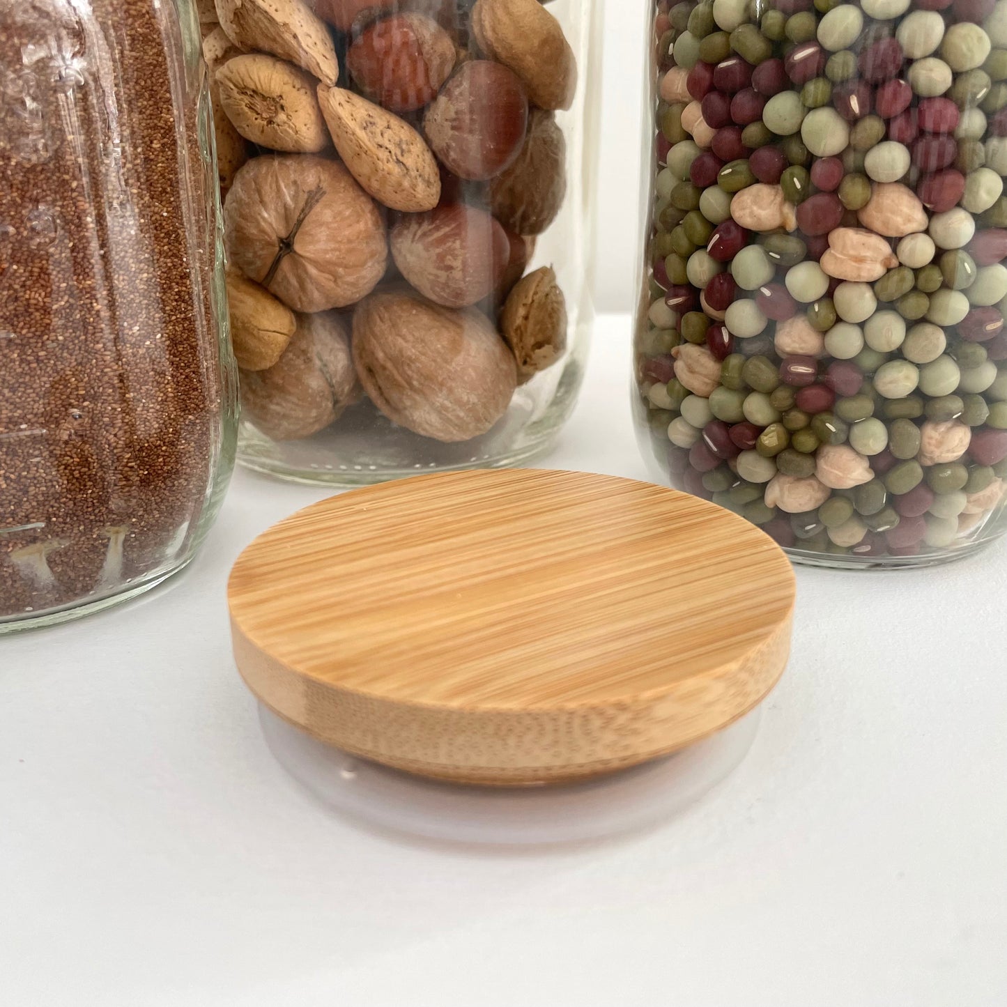 sustainable bamboo wide mouth mason jar canning lid for organizing pantry