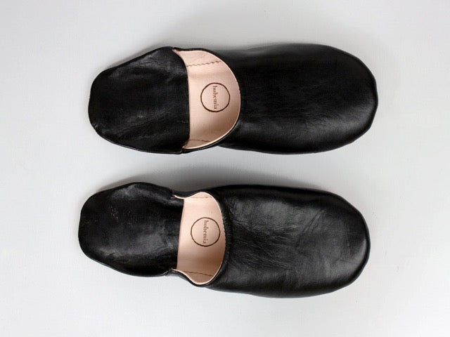 black moroccan leather handmade babouche slippers