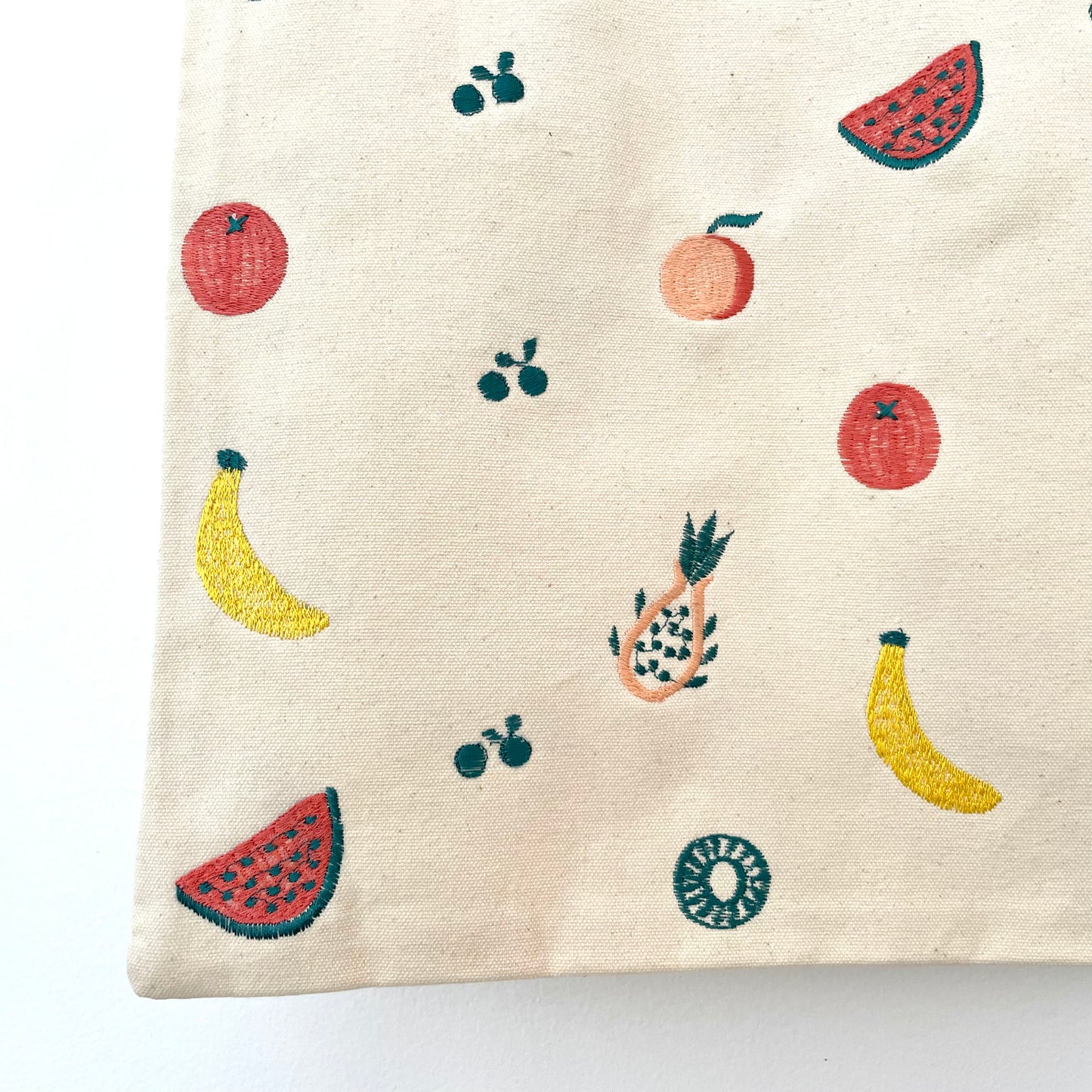 100 percent cotton fruit embroidered eco farmers market tote bag