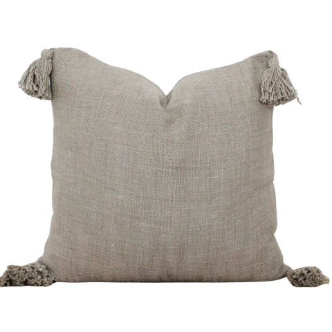 100 percent cotton stone washed neutral tan sand hand woven tassel pillow cover
