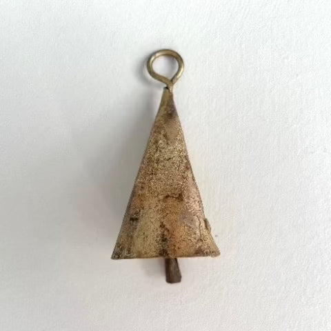 2 1/4" rustic cone shaped tin bell with brass finish