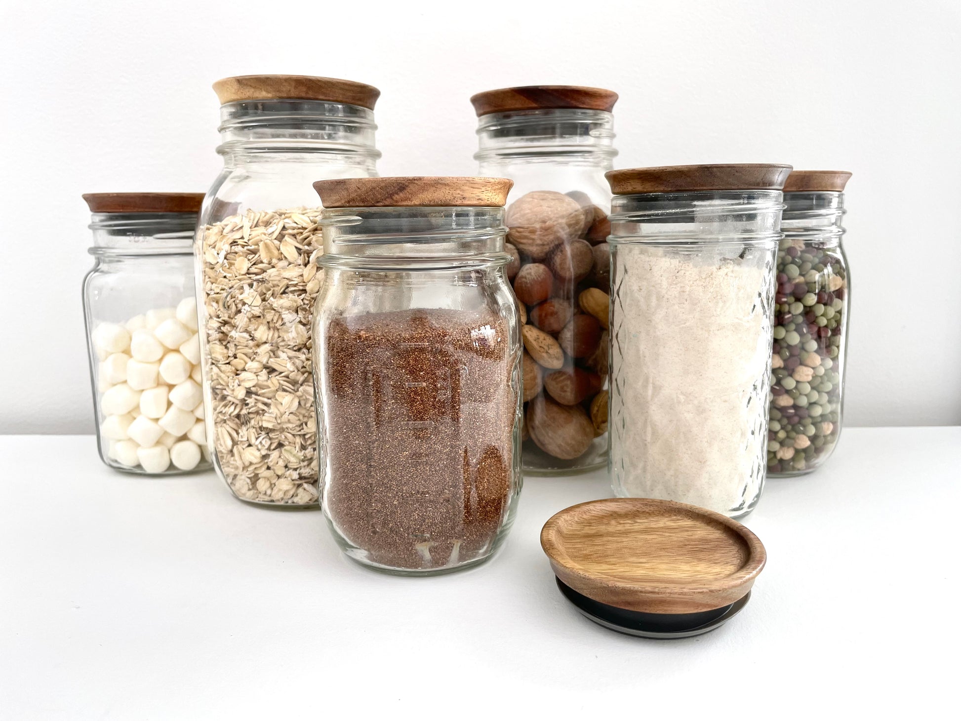 sustainable dark wood standard size mason jar canning lid for organizing pantry