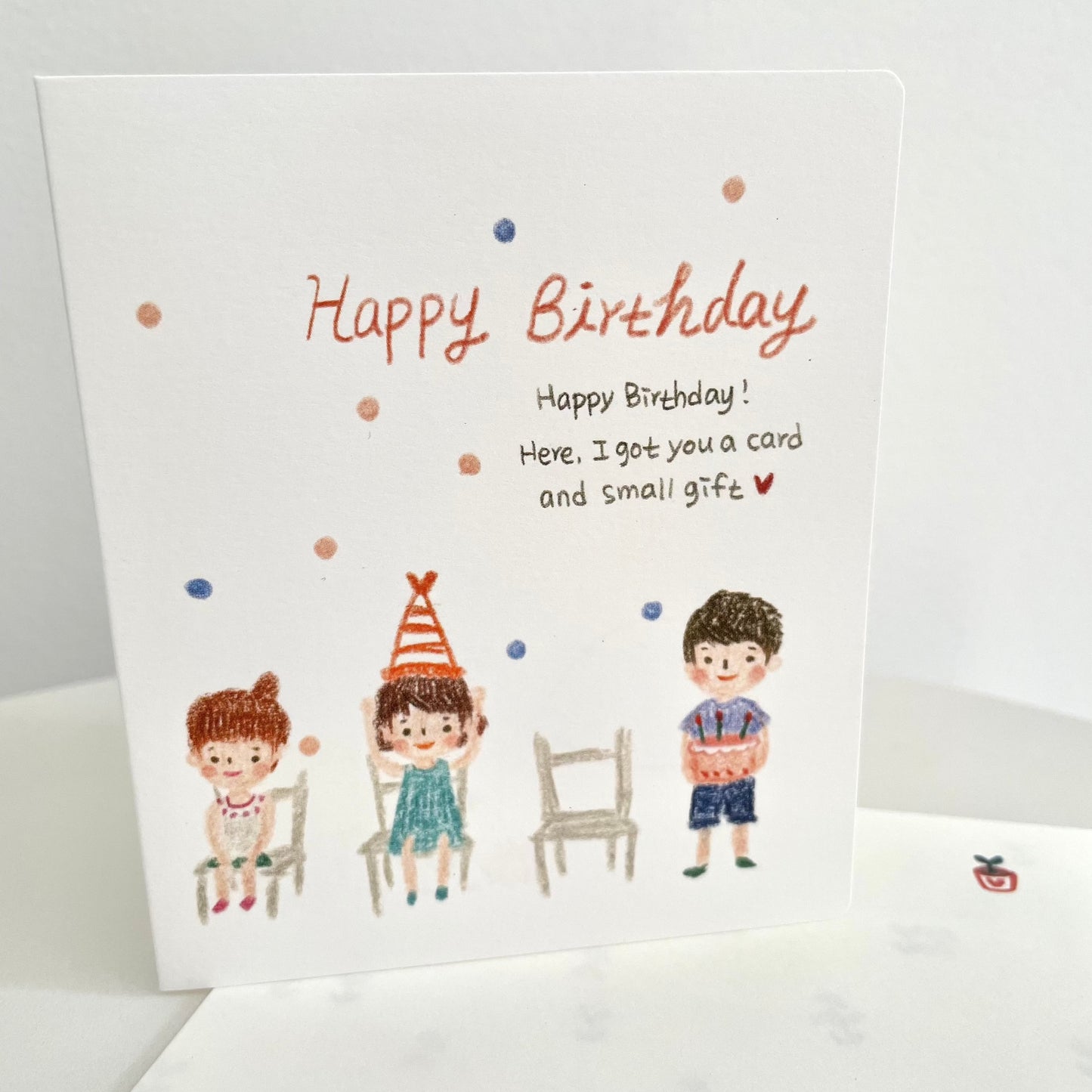child's drawing happy birthday mini card and envelope