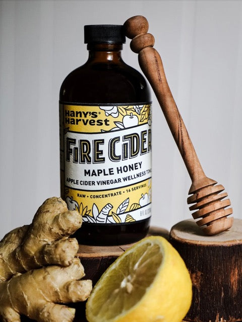 Hany's Harvest natural and small batch Maple Honey Fire Cider tonic with ginger and lemon