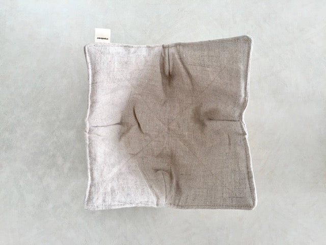 handmade neutral tan linen and cotton bowl wrap for hot soups and cold ice cream 