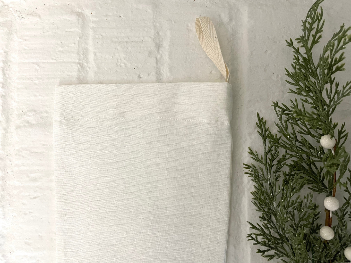 off-white handmade linen Christmas stocking
