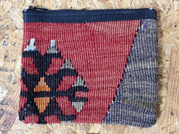 vintage kilim one of a kind bohemian small zippered pouch