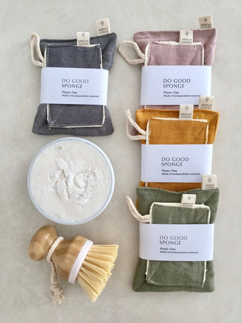 handmade loofah and linen eco sustainable sponge set