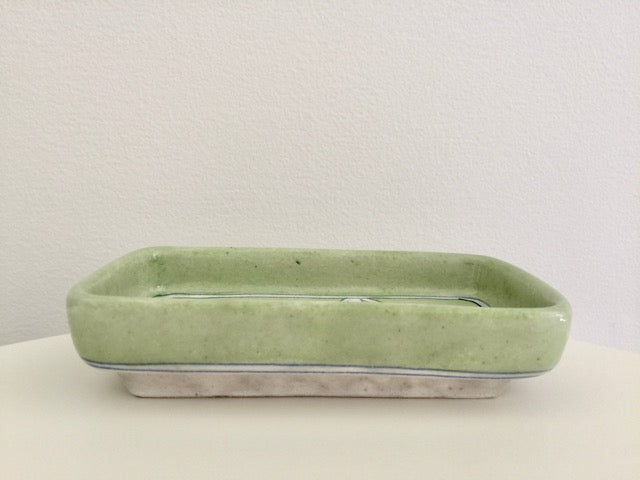 handmade ceramic pottery modern green floral soap dish