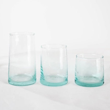 handblown clear turquoise glass moroccan tumblers drinking glasses
