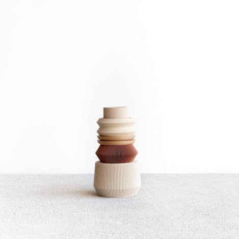 Minimum Design 3D printed modern geometric origami stacking totem vase from France