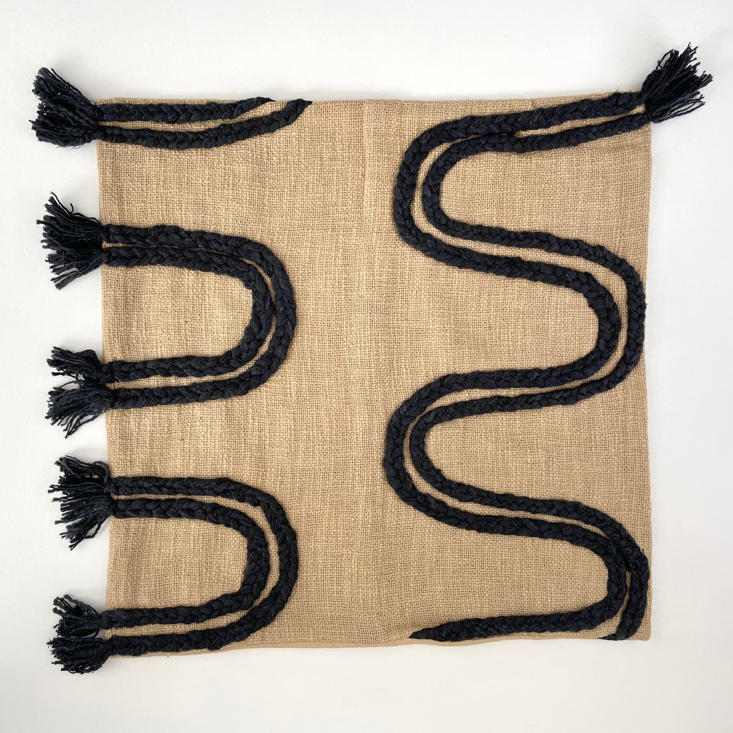 tan and black modern braided curves boho 18x18 pillow cover