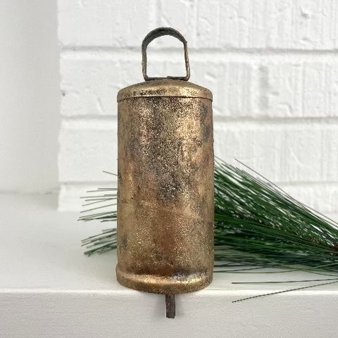 5 1/2" inch rustic tin bell with brass finish for an old world holiday decor