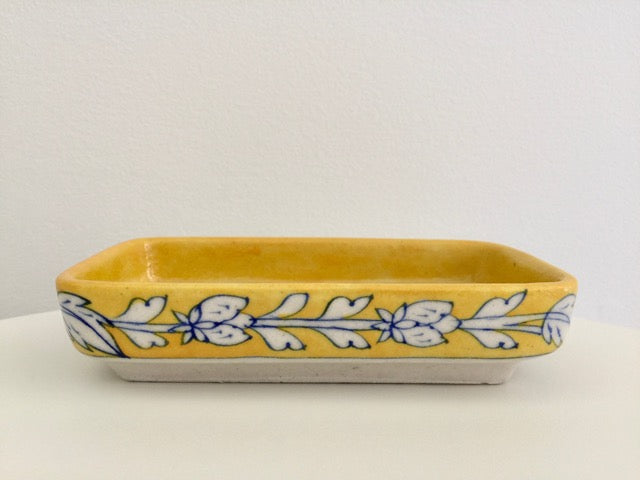 handmade ceramic pottery yellow floral soap dish