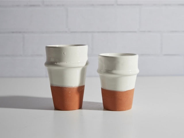 moroccan beldi ceramic terra cotta cups with white glazing