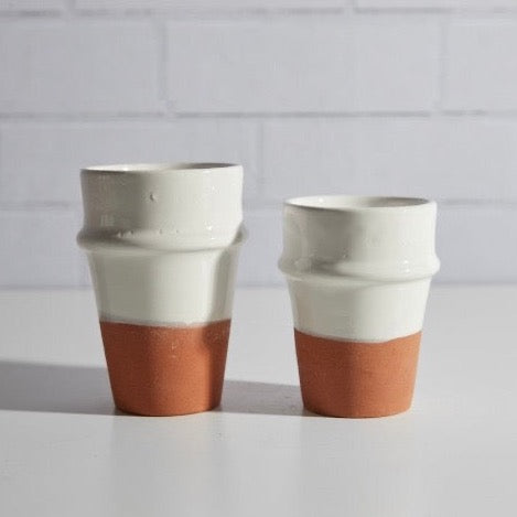 moroccan beldi ceramic terra cotta cups with white glazing