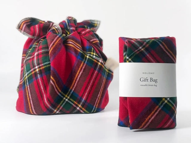 red plaid brushed cotton reusable sustainable furoshiki gift wrap