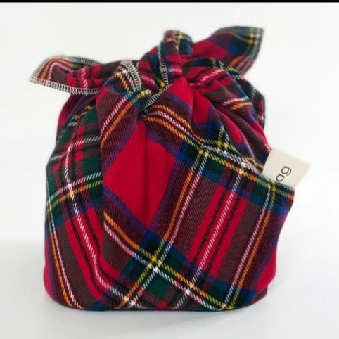 red plaid brushed cotton reusable sustainable furoshiki gift wrap