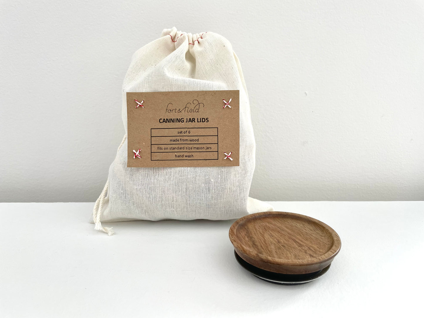 dark wood sustainable mason jar lids - canvas bag - regular and wide mouth