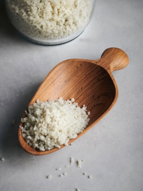 ecologically harvested reclaimed teak wood handmade flour or grain scoop