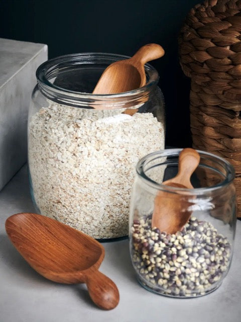 ecologically harvested reclaimed teak wood handmade flour or grain scoop
