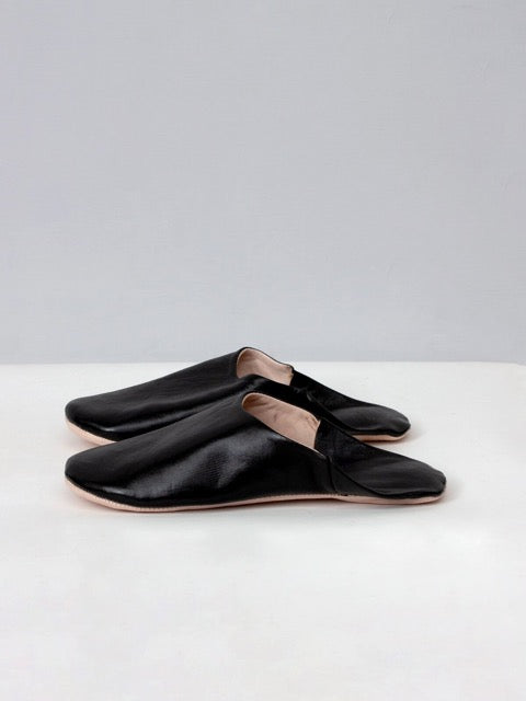 black moroccan leather handmade babouche slippers