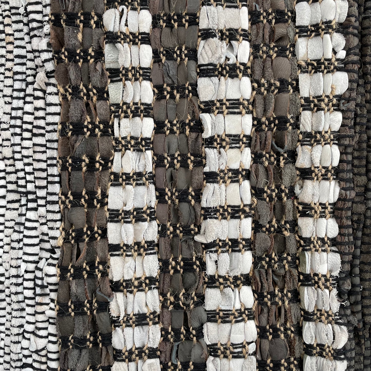 grey brown and black leather and jute striped 2x3 rug
