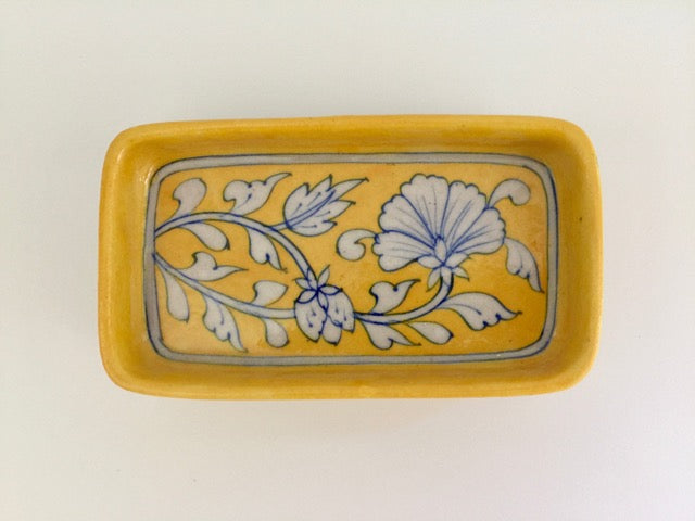 handmade ceramic pottery yellow floral soap dish