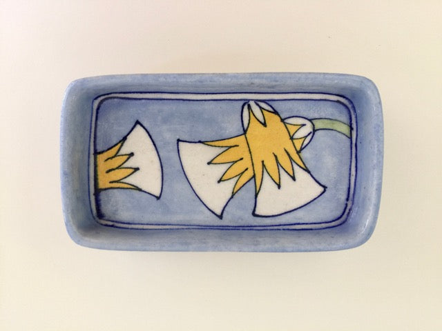 handmade ceramic pottery modern blue floral soap dish
