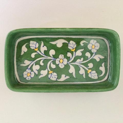 handmade ceramic pottery green floral soap dish