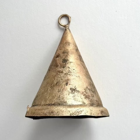 5 inch cone shaped tin bell with brass finish