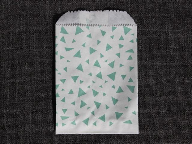 mint green and white triangle printed modern mini paper candy, treat, or gift party bags
