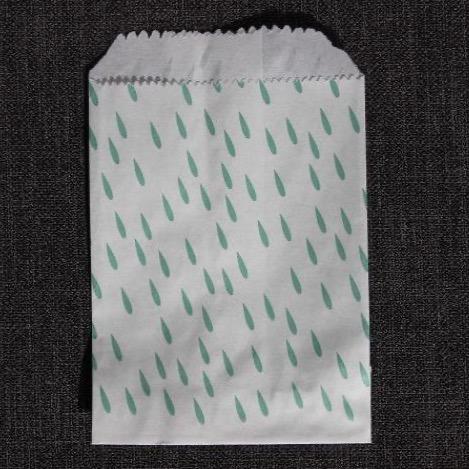 mint green and white raindrop print modern mini paper candy, treat, or gift party bags