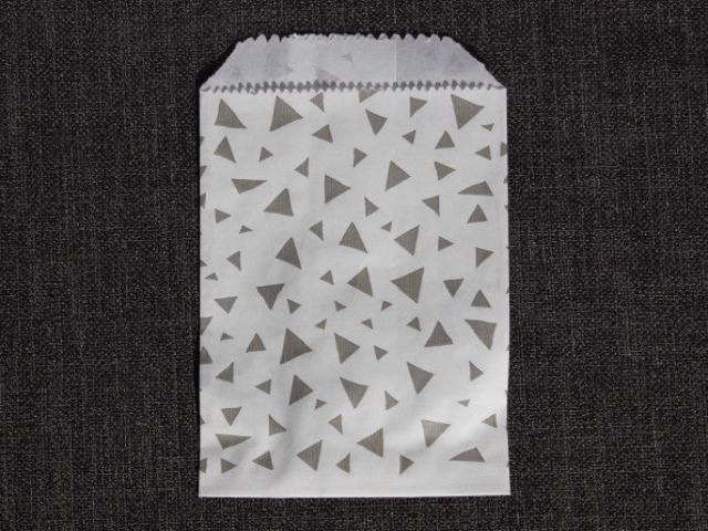 grey and white triangle printed modern mini paper candy, treat, or gift party bags