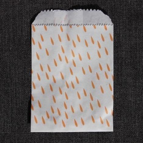 coral and white raindrop print modern mini paper candy, treat, or gift party bags